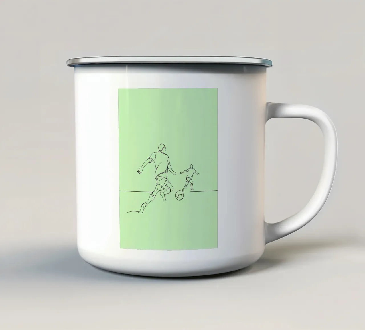 Giocatore di calcio Line Art minimalista tazza in smalto da Viv Line Art