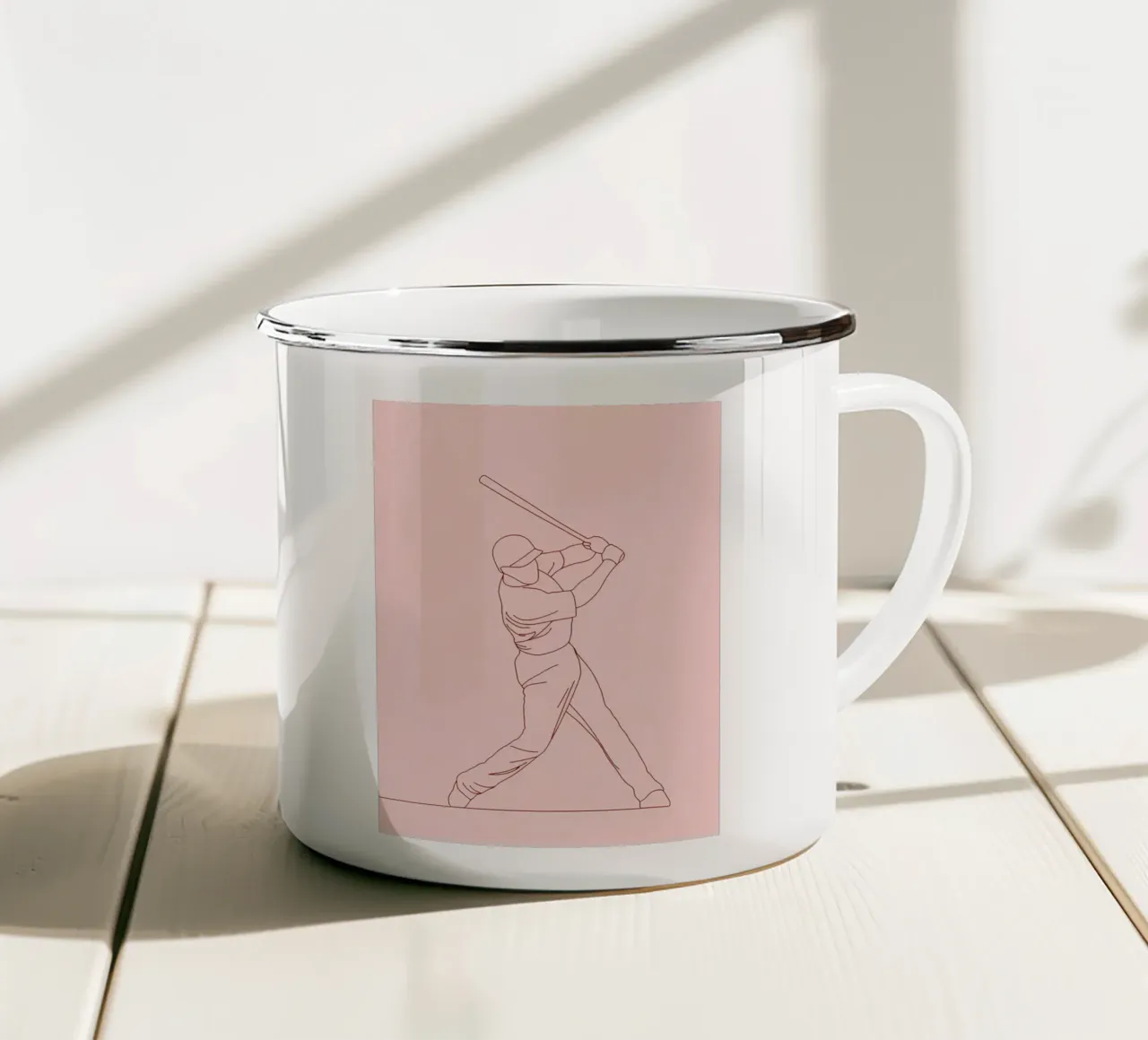 Giocatore di baseball - Line Art minimalista tazza in smalto da Viv Line Art