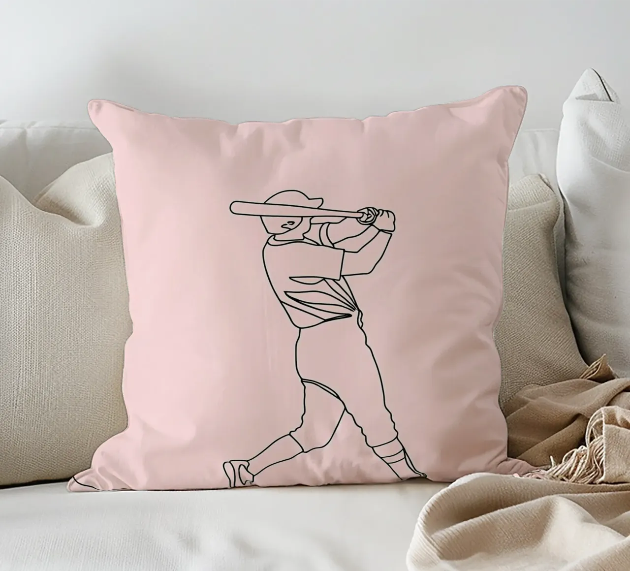 Giocatore di baseball Line Art minimalista 2 cuscino da Viv Line Art