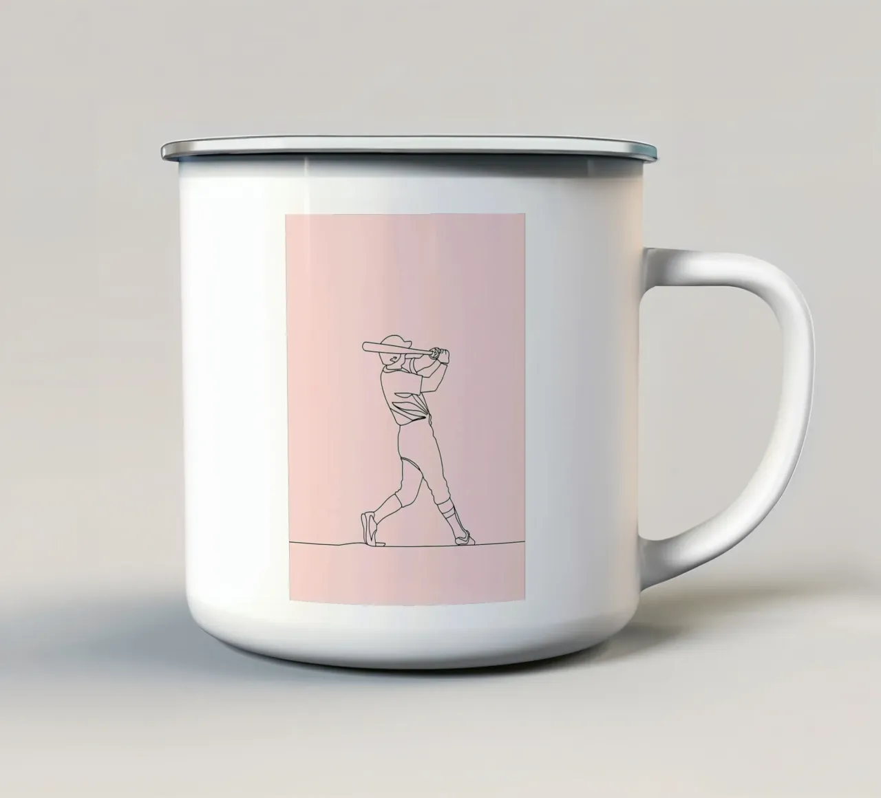 Giocatore di baseball Line Art minimalista 2 tazza in smalto da Viv Line Art