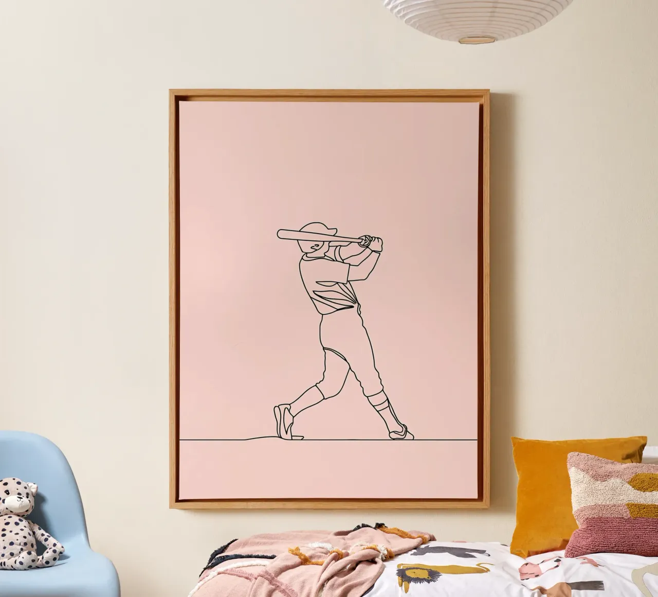 Baseball Player Minimalist Line Art 2 canvas with Floater frame by Viv Line Art