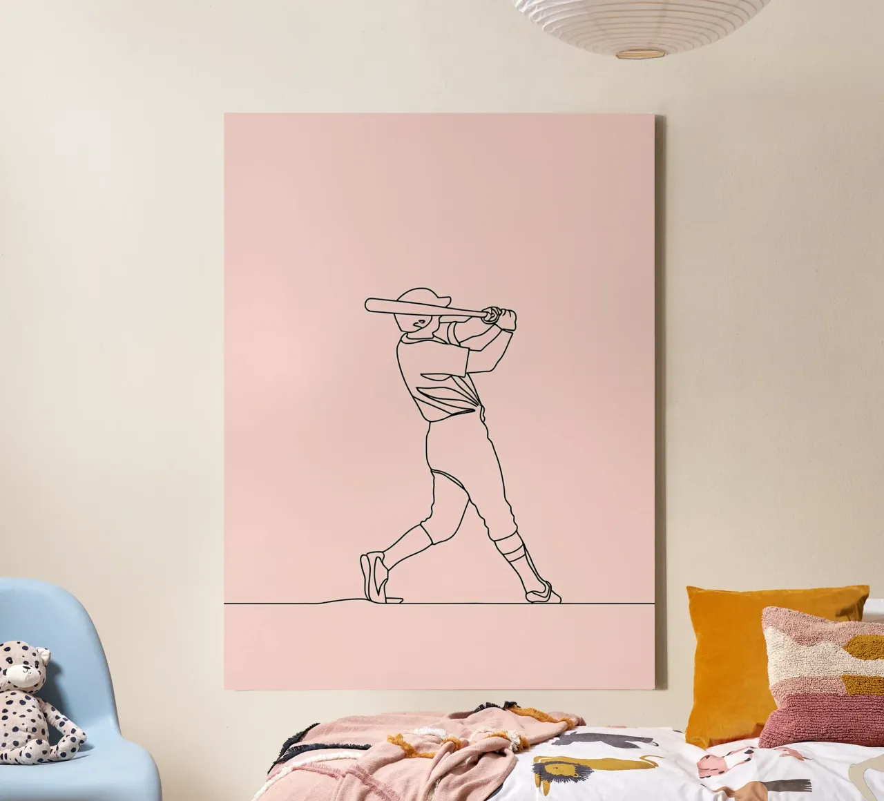 Baseball Player Minimalist Line Art 2 canvas with Floater frame by Viv Line Art