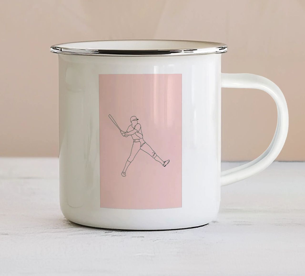 Giocatore di baseball Line Art minimalista 3 tazza in smalto da Viv Line Art