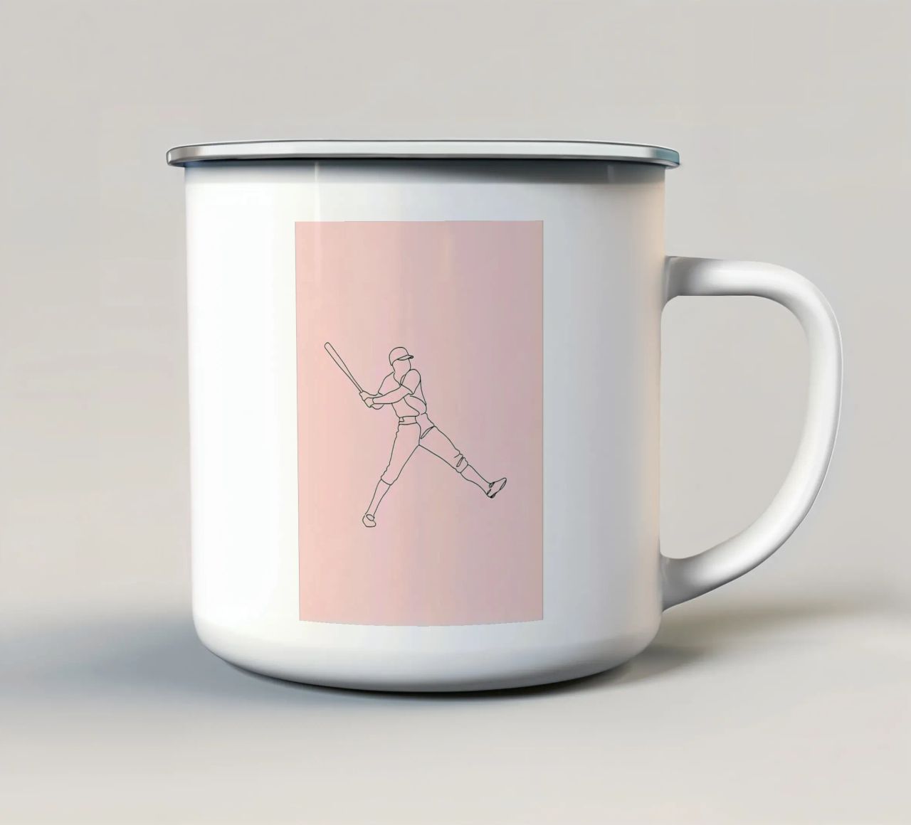Giocatore di baseball Line Art minimalista 3 tazza in smalto da Viv Line Art