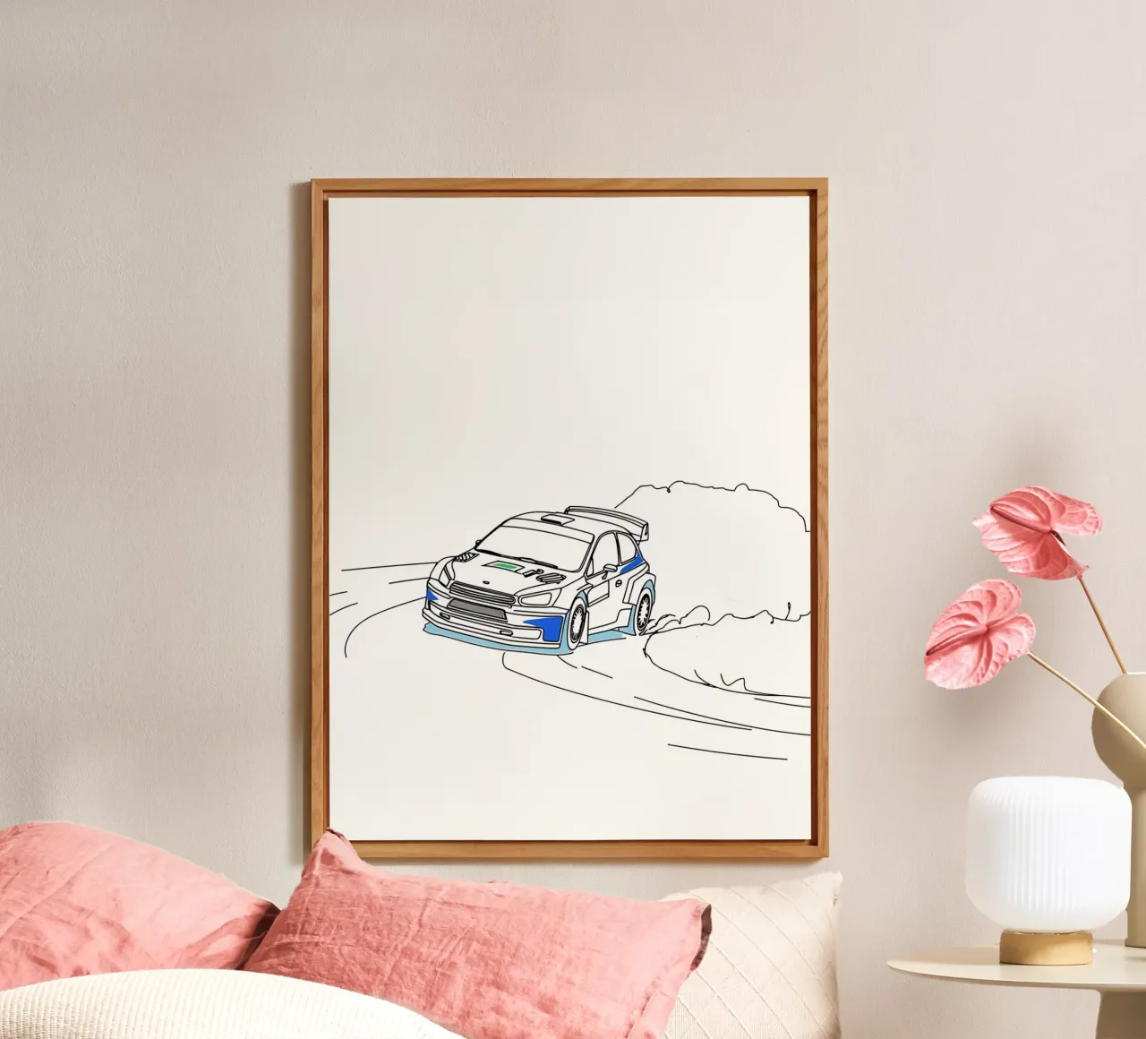 Arte di linea minimalista di auto da corsa alluminio dibond da Viv Line Art