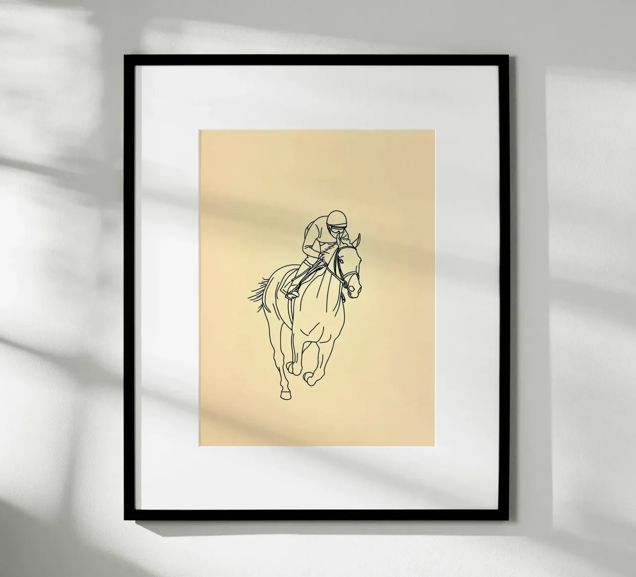 Cavaliere di cavallo Line Art minimalista poster con telaio in alluminio da Viv Line Art