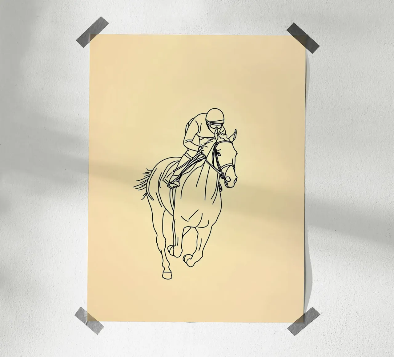 Cavaliere di cavallo Line Art minimalista poster con telaio in alluminio da Viv Line Art