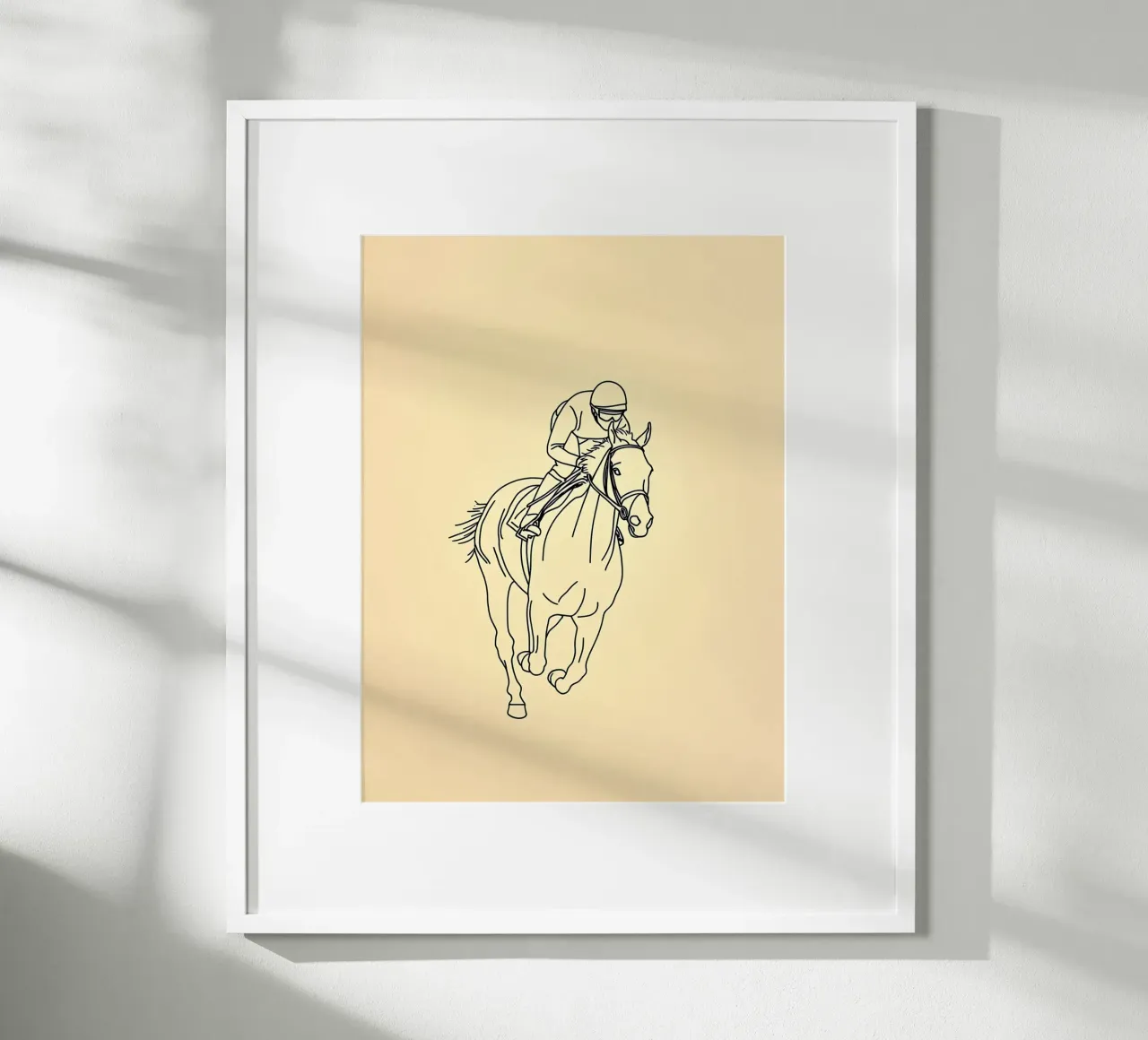 Cavaliere di cavallo Line Art minimalista poster con telaio in alluminio da Viv Line Art
