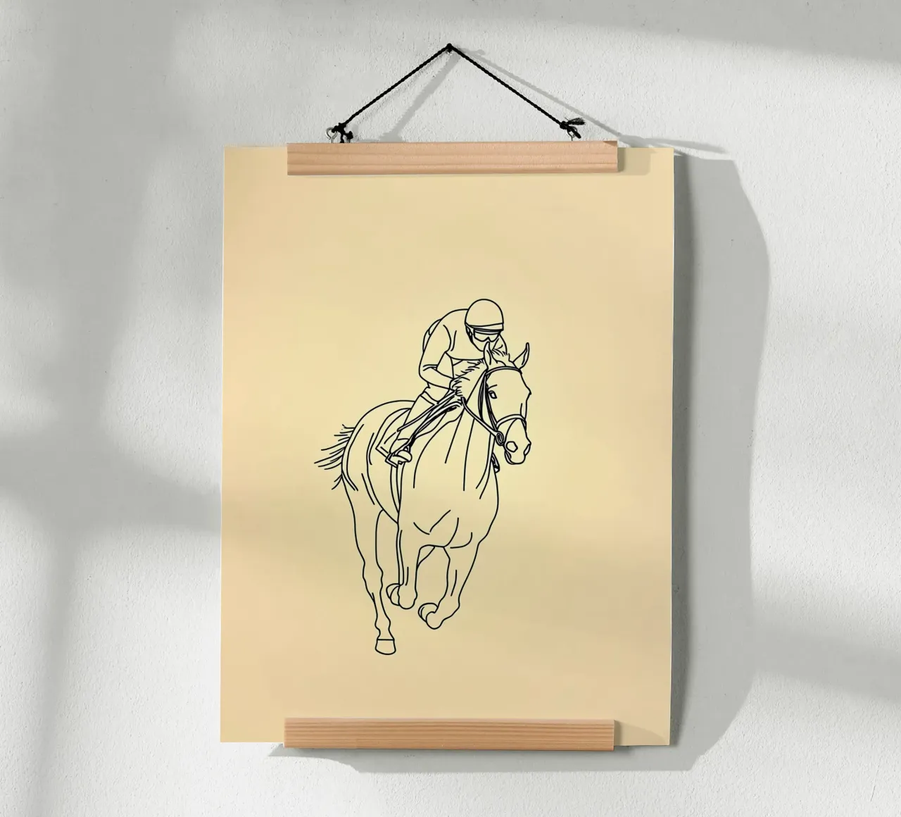 Cavaliere di cavallo Line Art minimalista poster con telaio in alluminio da Viv Line Art