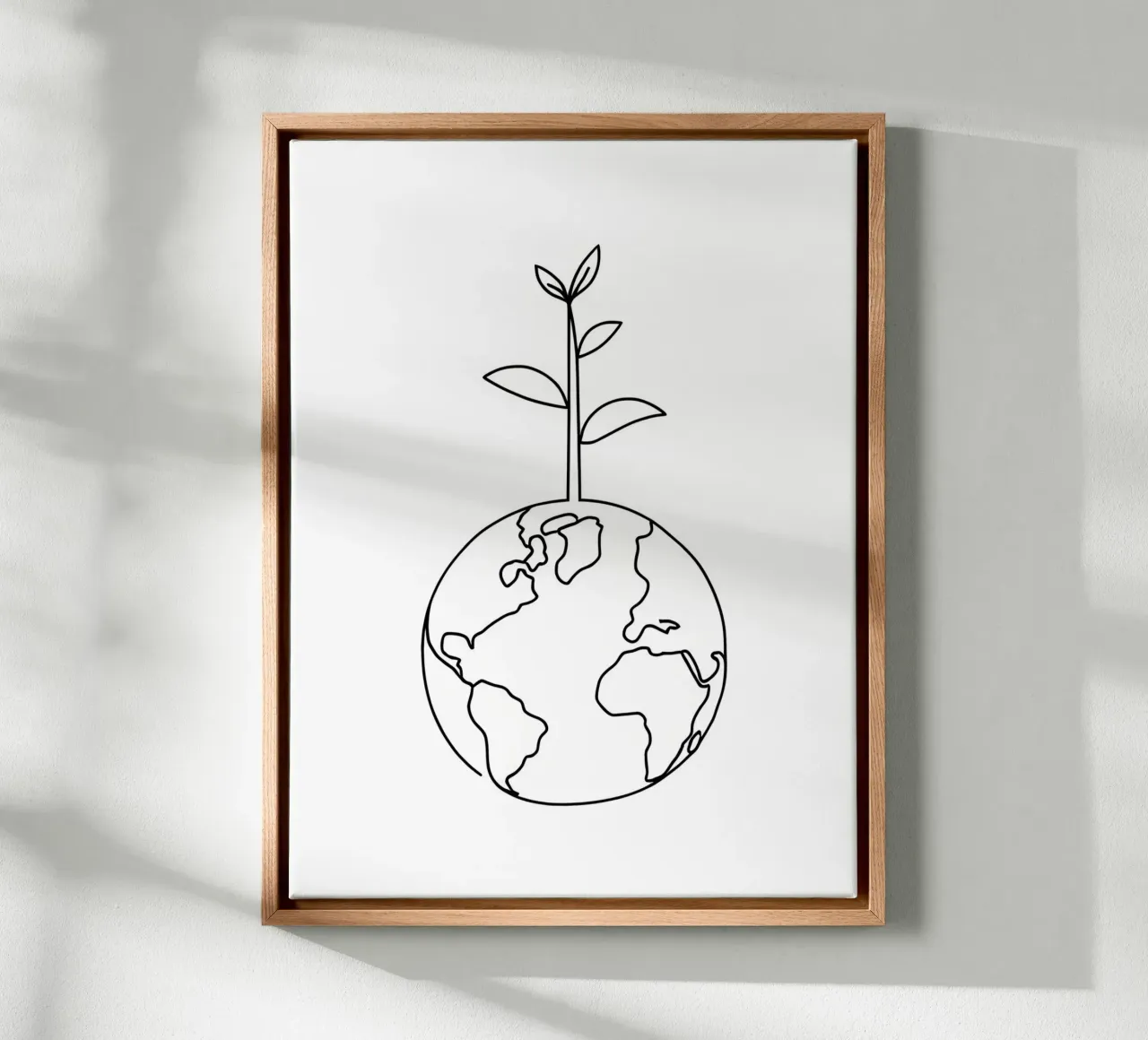 Groene aarde - Minimalistische lijntekening canvas met Baklijst van Viv Line Art