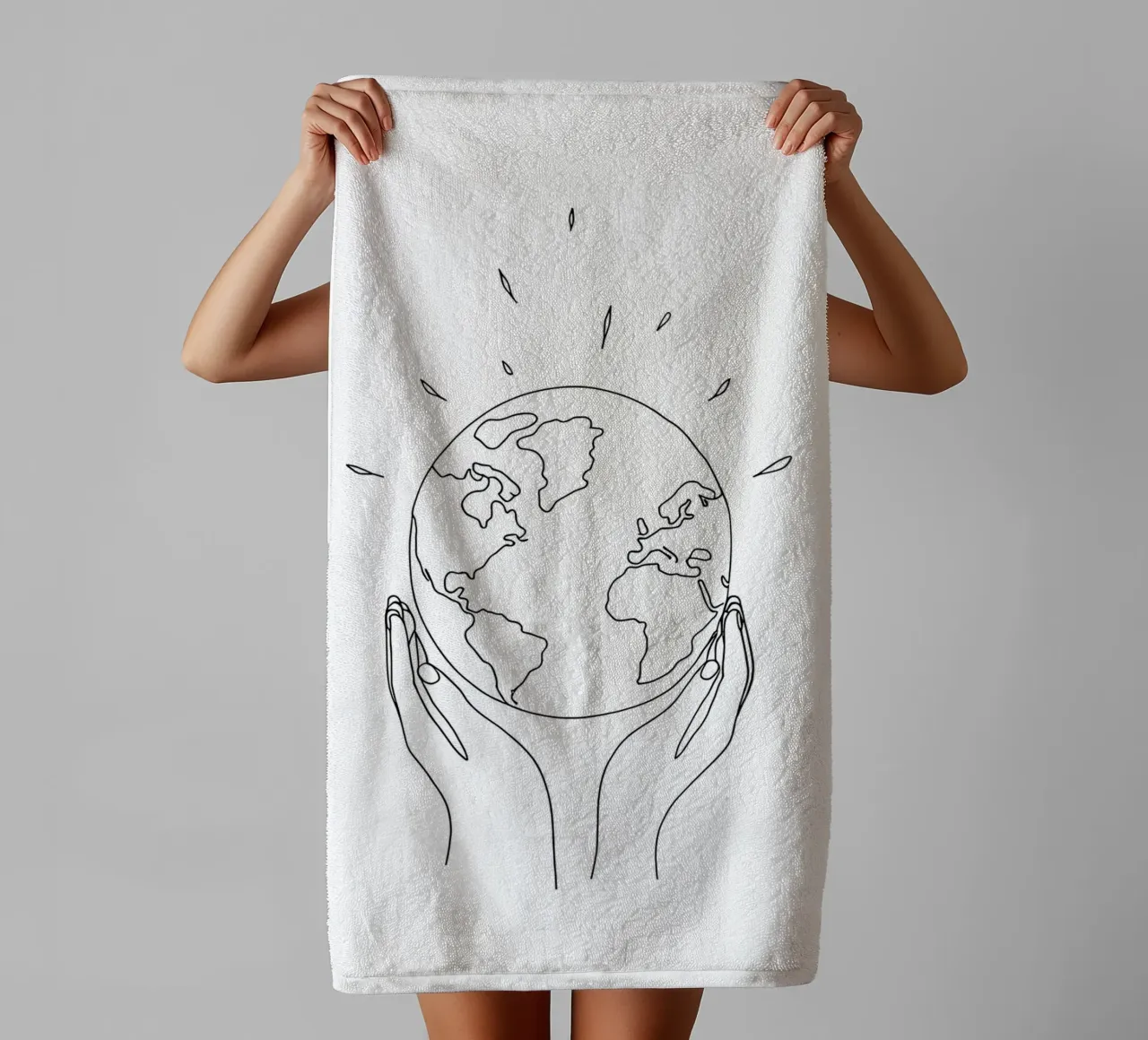 Save Earth - Minimalist Line Art towel by Viv Line Art