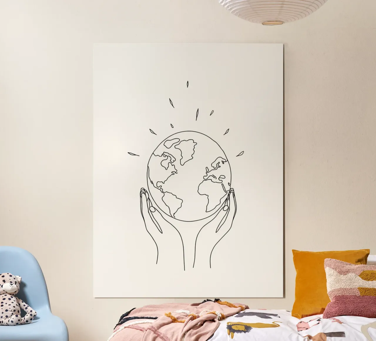 Salviamo la Terra - Line Art minimalista poster con telaio in legno da Viv Line Art