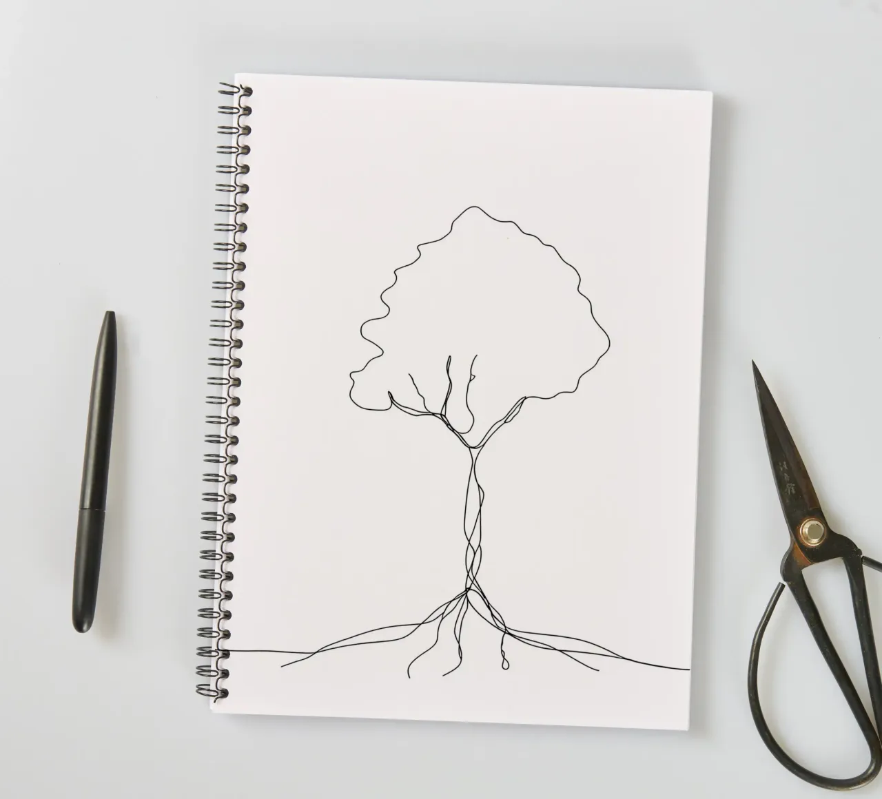 Tree From Roots - Minimalist Line Art spiral notebook by Viv Line Art