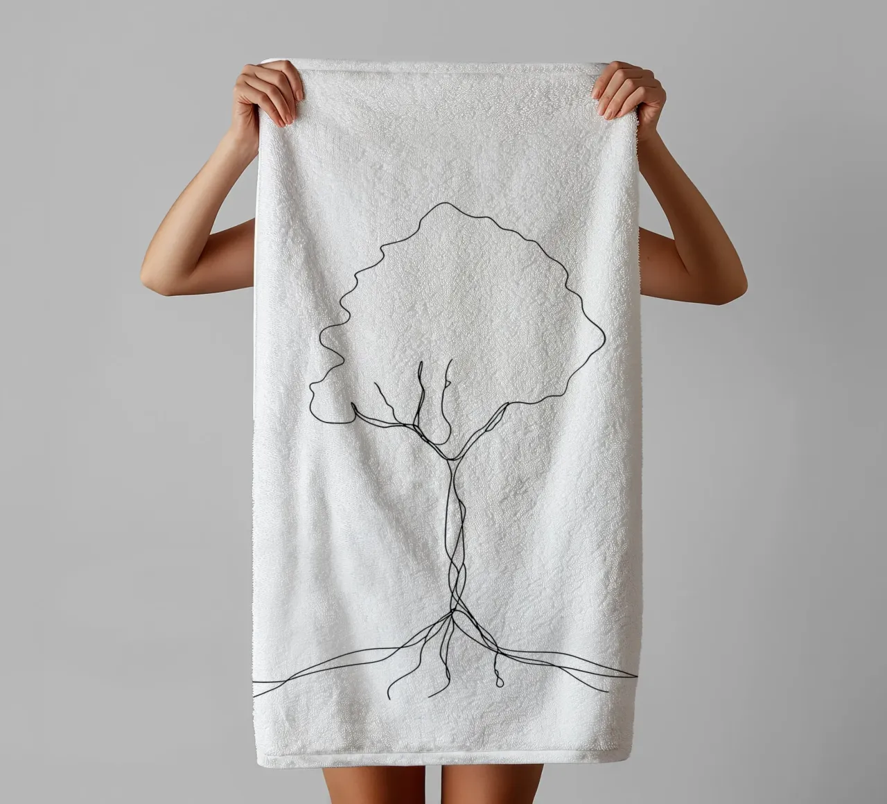 Tree From Roots - Minimalist Line Art towel by Viv Line Art