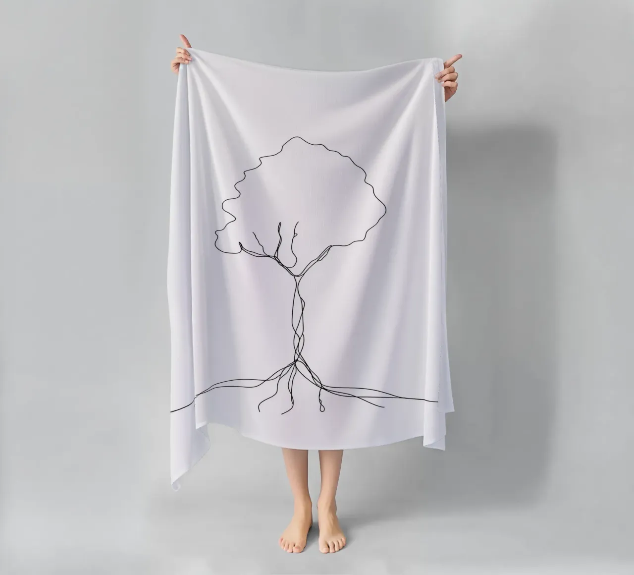 Tree From Roots - Minimalist Line Art beach towel by Viv Line Art