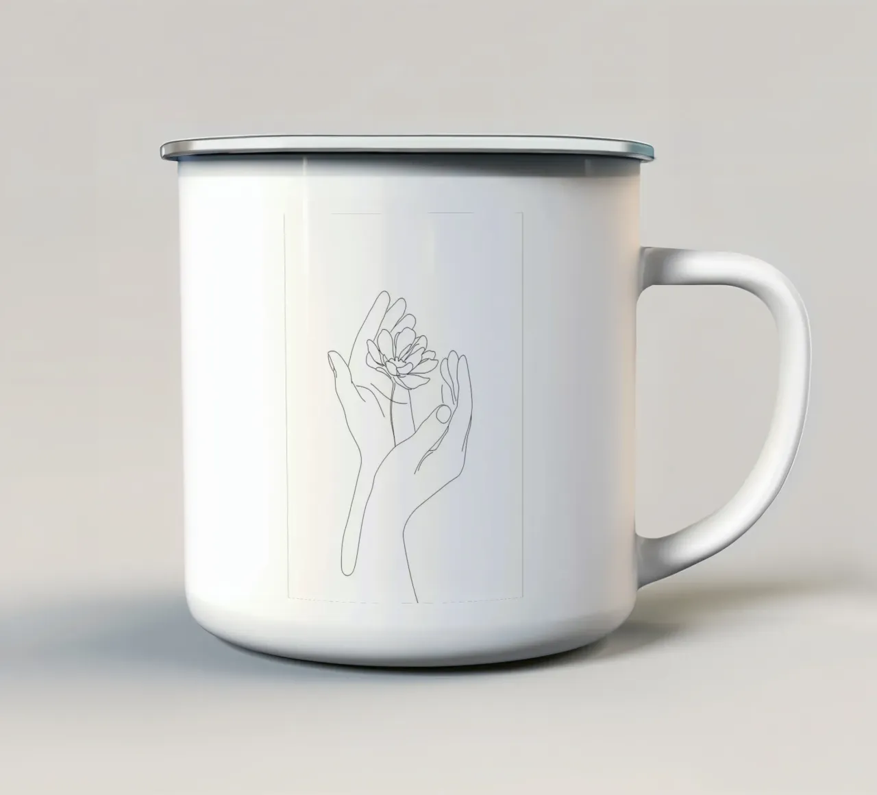 Fiore in mano - Line art minimalista tazza in smalto da Viv Line Art