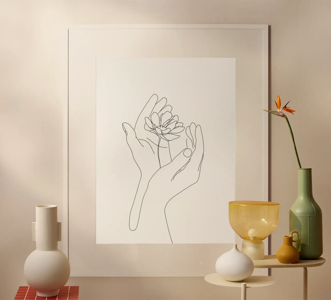 Fiore in mano - Line art minimalista poster con telaio in plastica da Viv Line Art