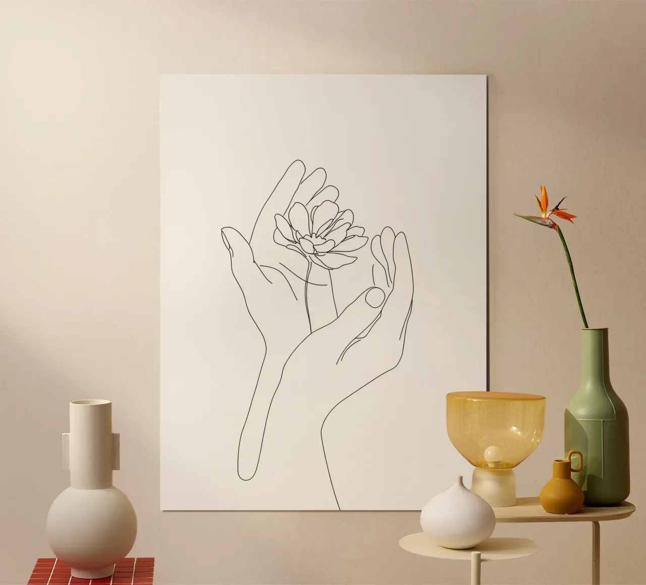 Fiore in mano - Line art minimalista poster con telaio in plastica da Viv Line Art