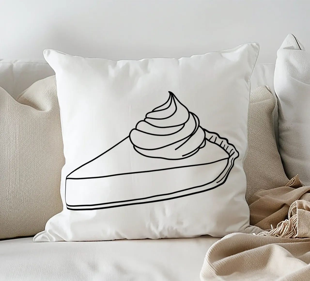 Pie Desert - Minimalist Line Art decorative cushion by Viv Line Art