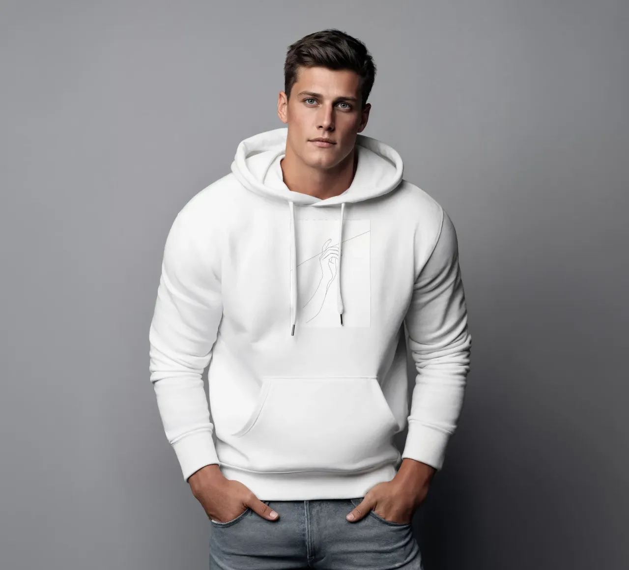 Mano sul filo - Line art minimalista felpa con cappuccio da Viv Line Art