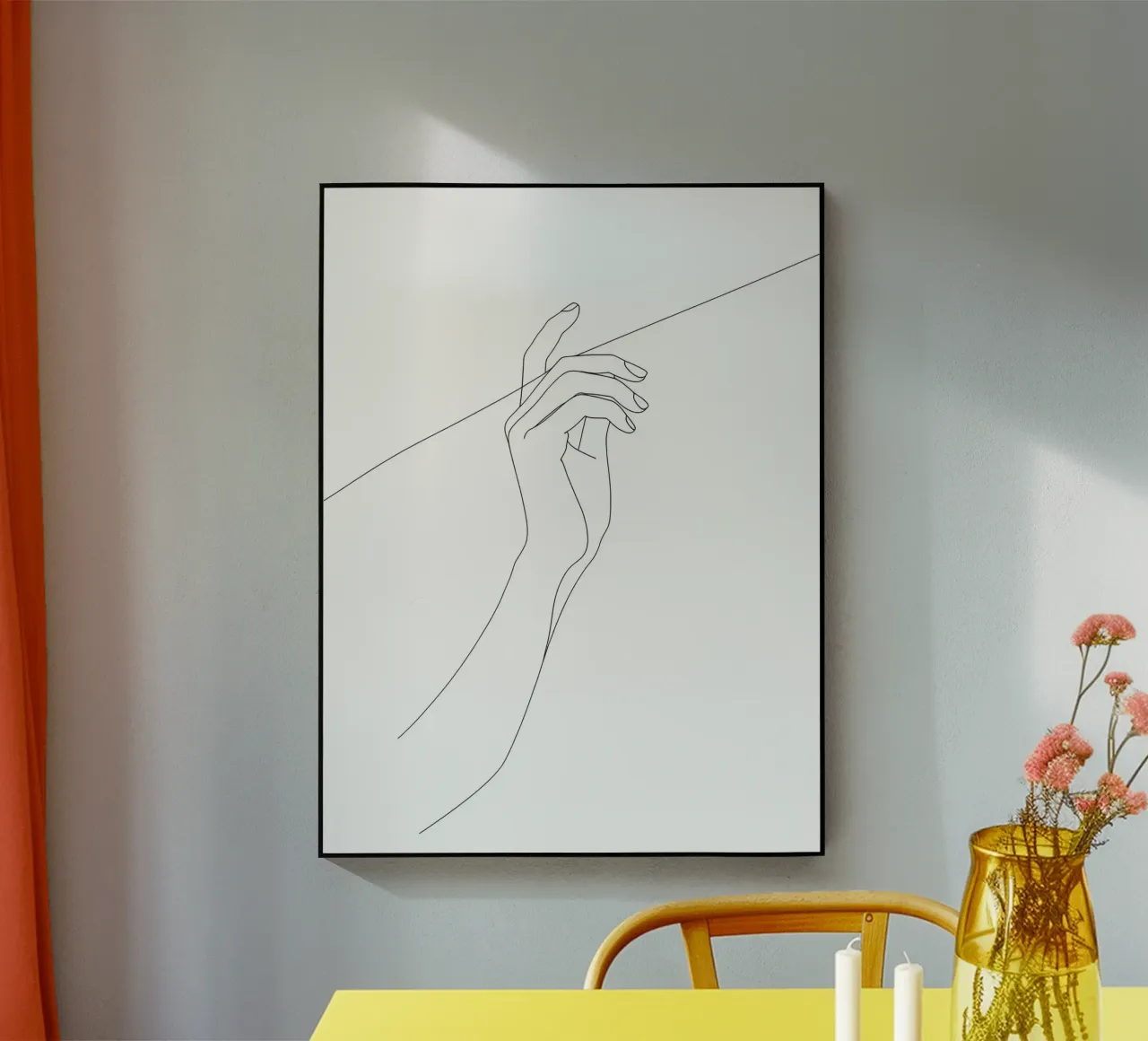 Hand op draad - Minimalistische lijnkunst acryl van Viv Line Art