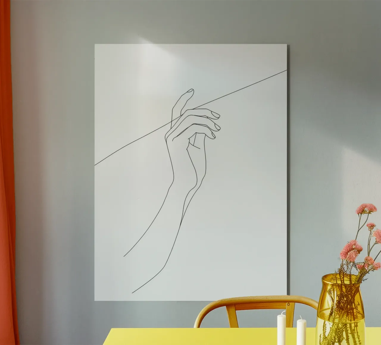 Mano sul filo - Line art minimalista pannello forex da Viv Line Art