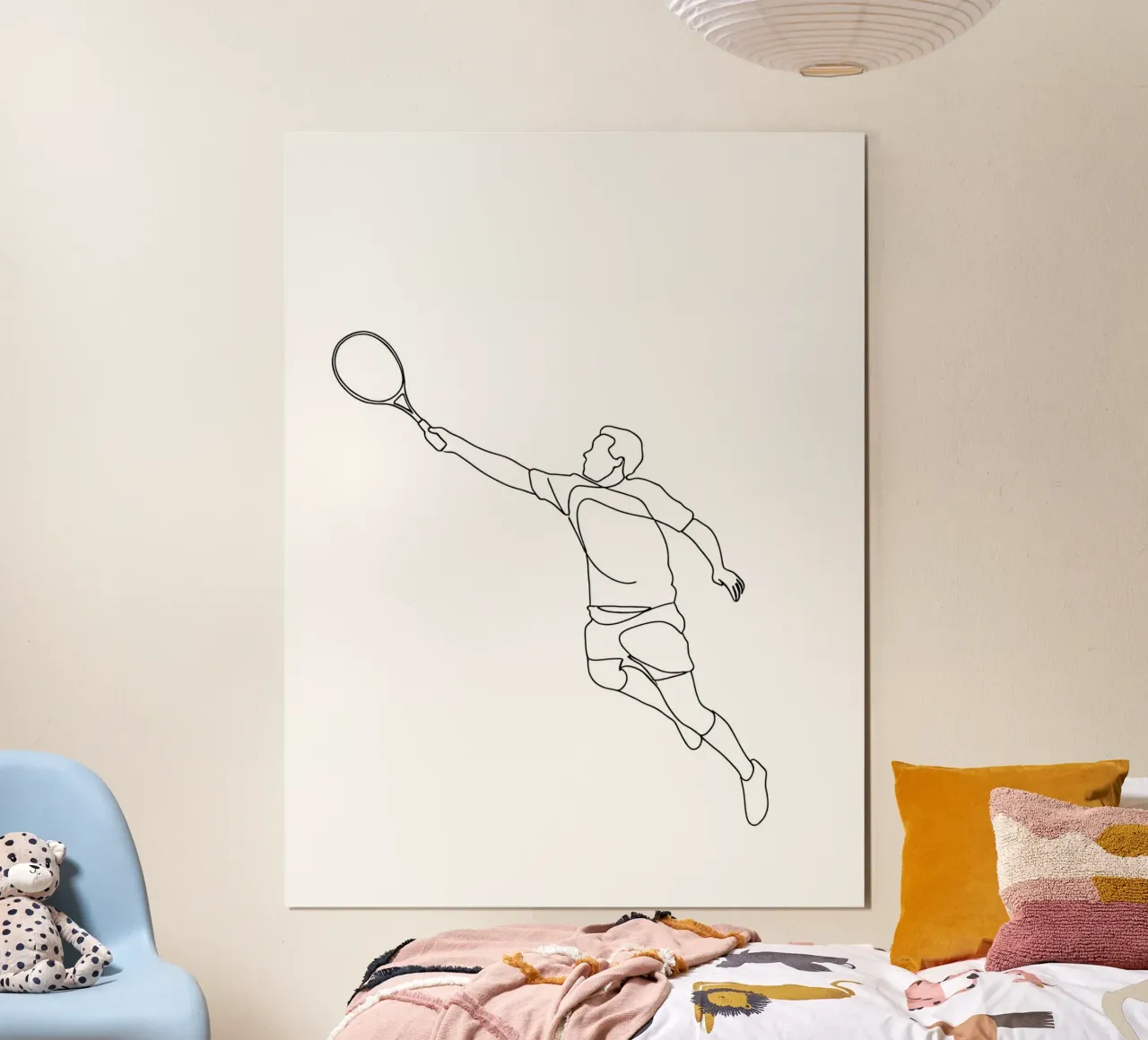 Tennis - Minimalistische lijntekening poster met houten frame van Viv Line Art