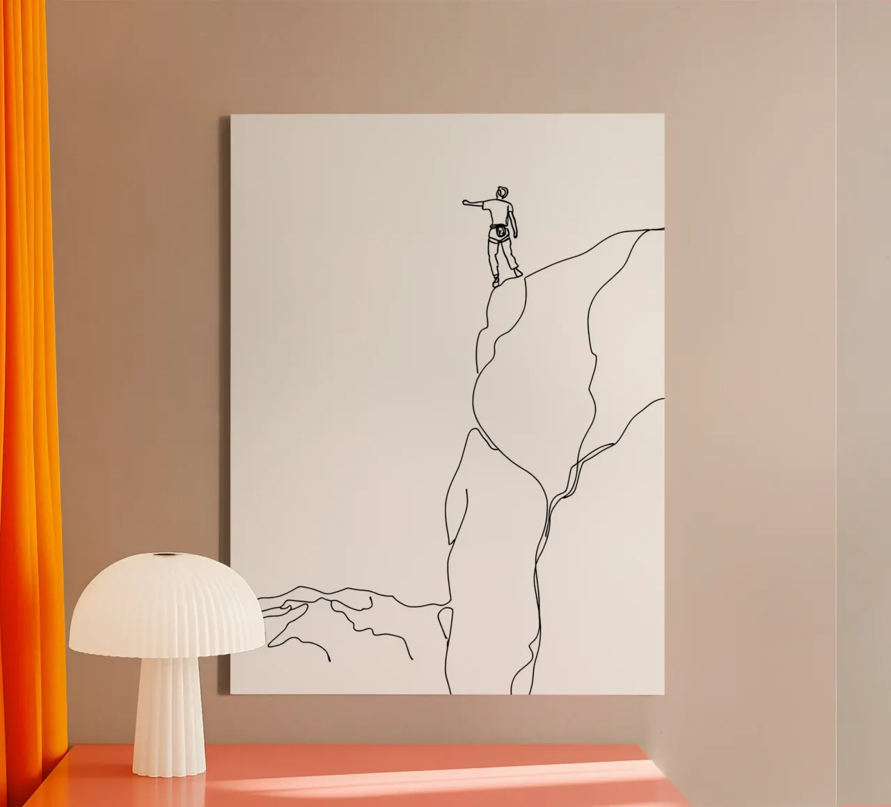 Climber On Mountain Cliff - Minimalist Line Art canvas with Floater frame by Viv Line Art