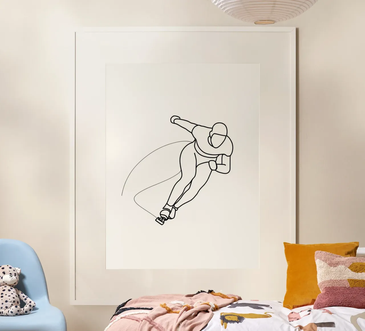 Pattinatore su ghiaccio - Line Art minimalista poster con telaio in legno da Viv Line Art