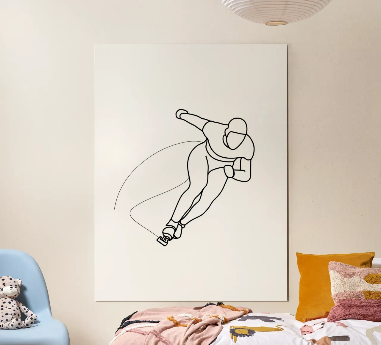 Pattinatore su ghiaccio - Line Art minimalista poster con telaio in legno da Viv Line Art