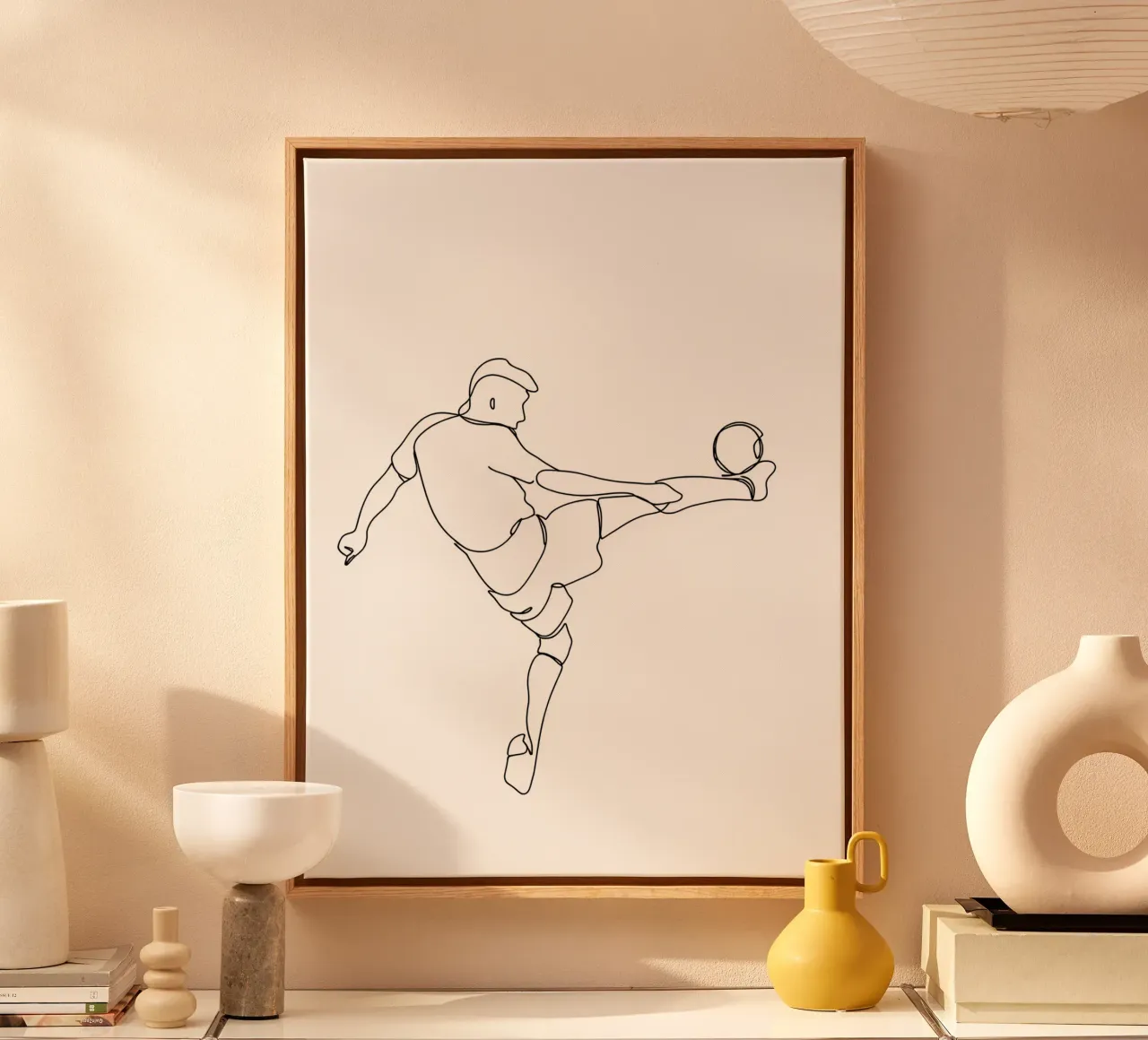 Calcio - Line art minimalista tela con Cornice a cassetta da Viv Line Art