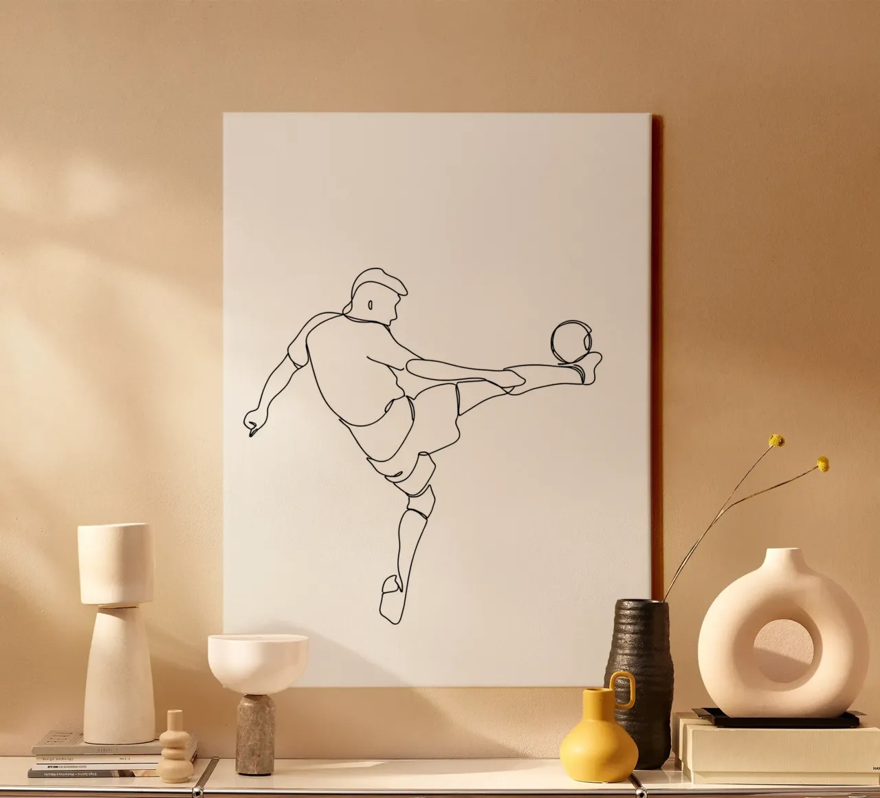 Calcio - Line art minimalista tela con Cornice a cassetta da Viv Line Art