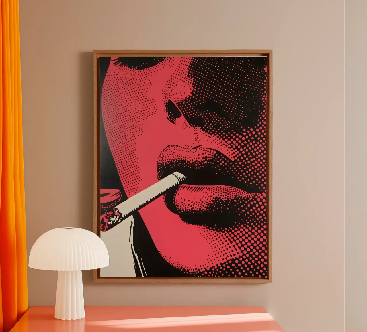 Neon Noir - Dramatische lippen en rookontwerp canvas met Baklijst van Studio Mooodz