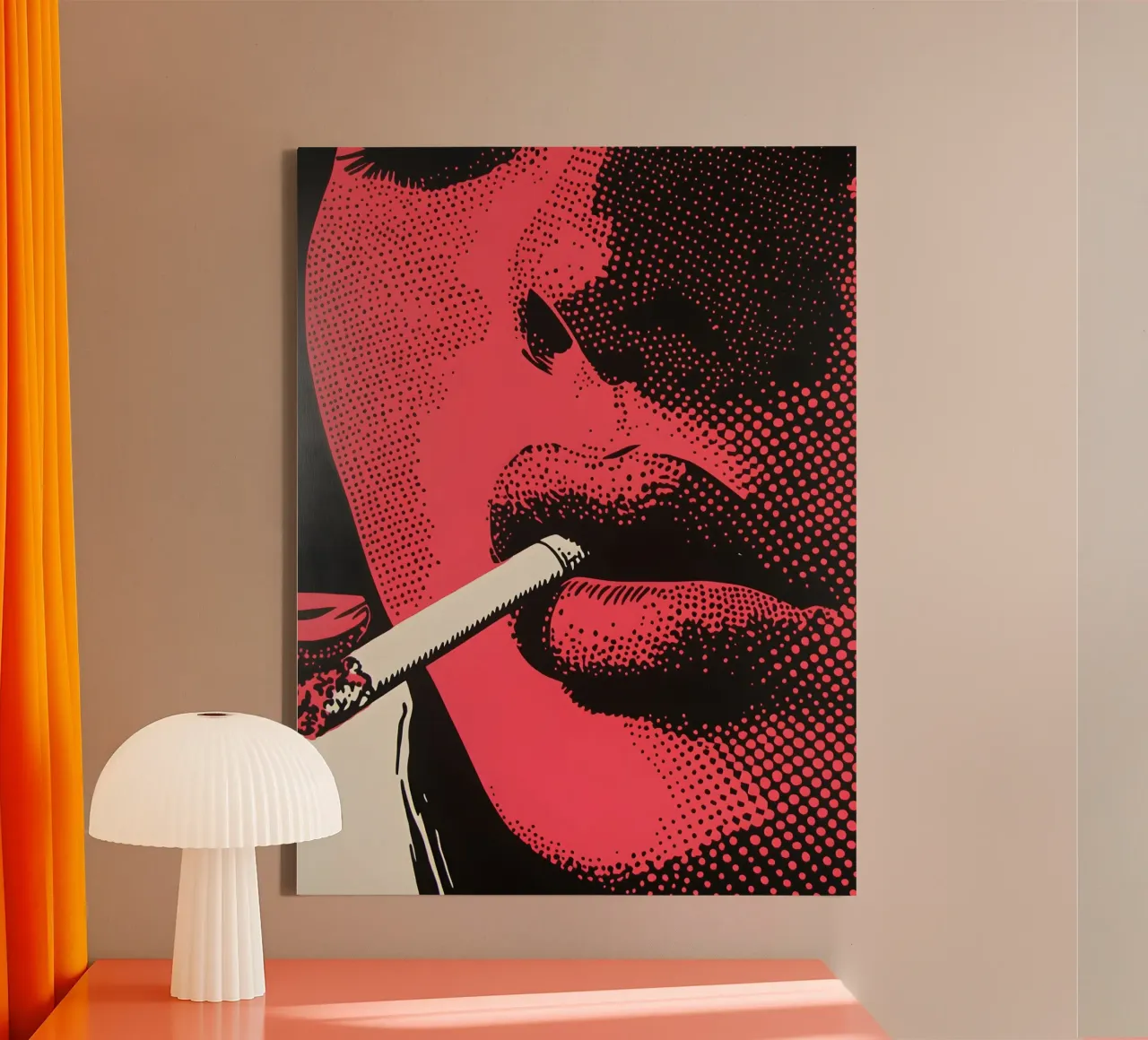 Neon Noir - Dramatische lippen en rookontwerp canvas met Baklijst van Studio Mooodz