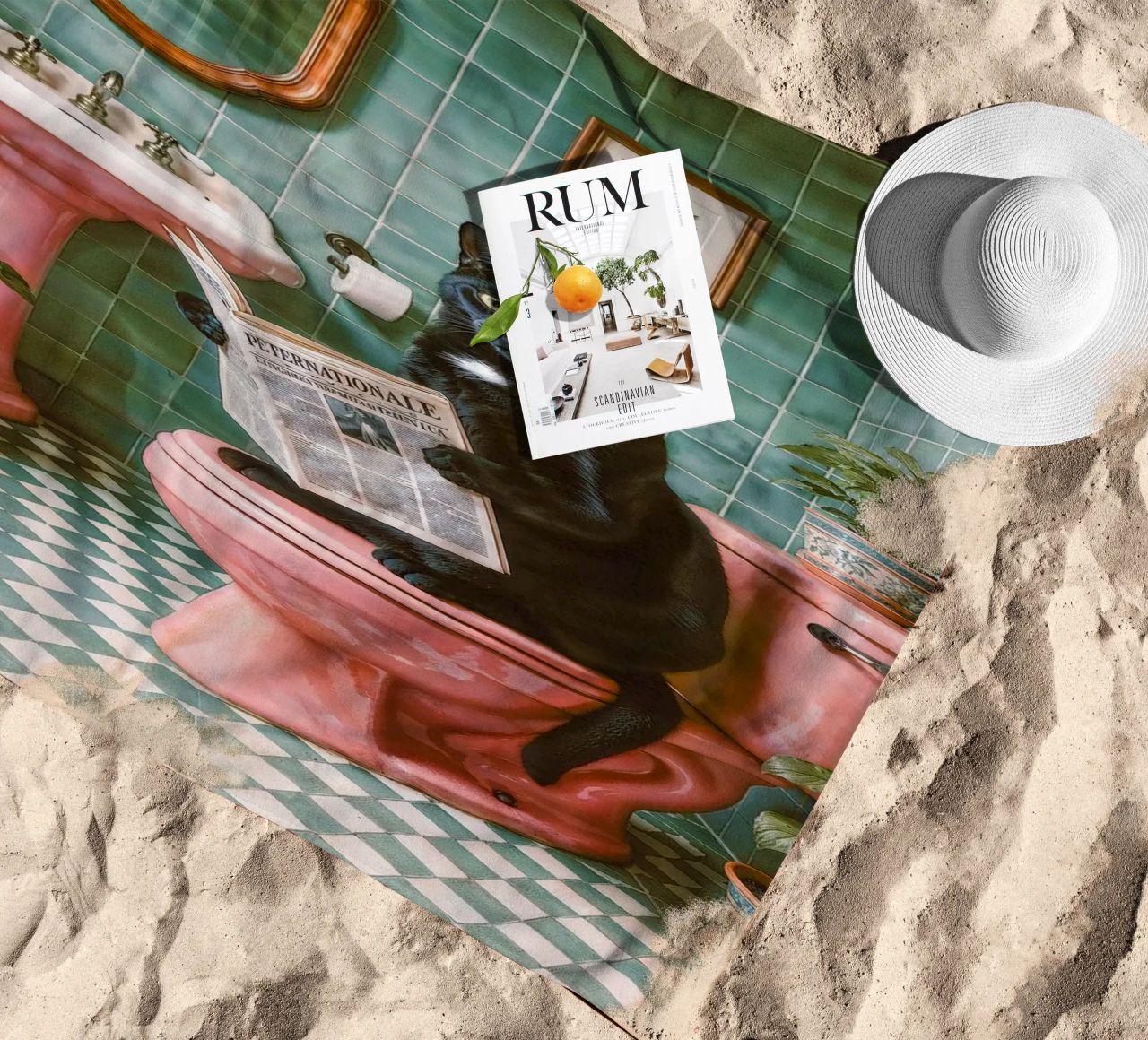 Bad Time Stories - The relaxed cat read beach towel by Studio Mooodz