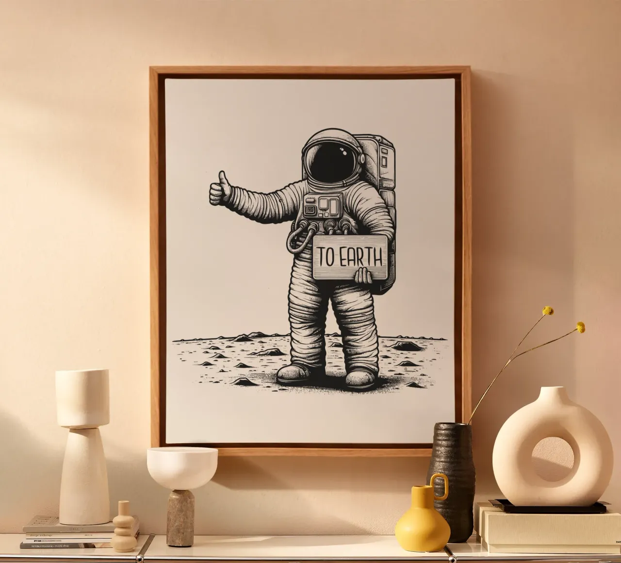 hitchhiking astronaut canvas with Floater frame by 🥝 KIWI STORE