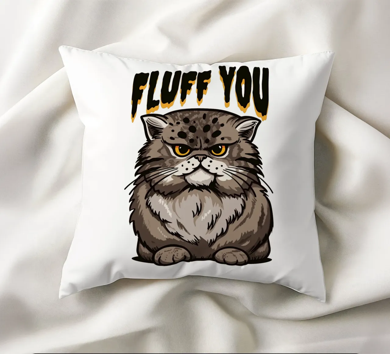 angry fluffy cat. decorative cushion by 🥝 KIWI STORE