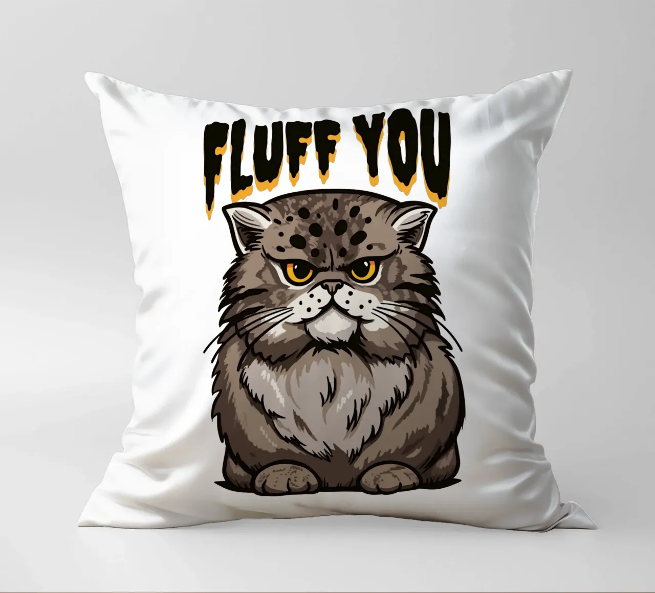 angry fluffy cat. decorative cushion by 🥝 KIWI STORE