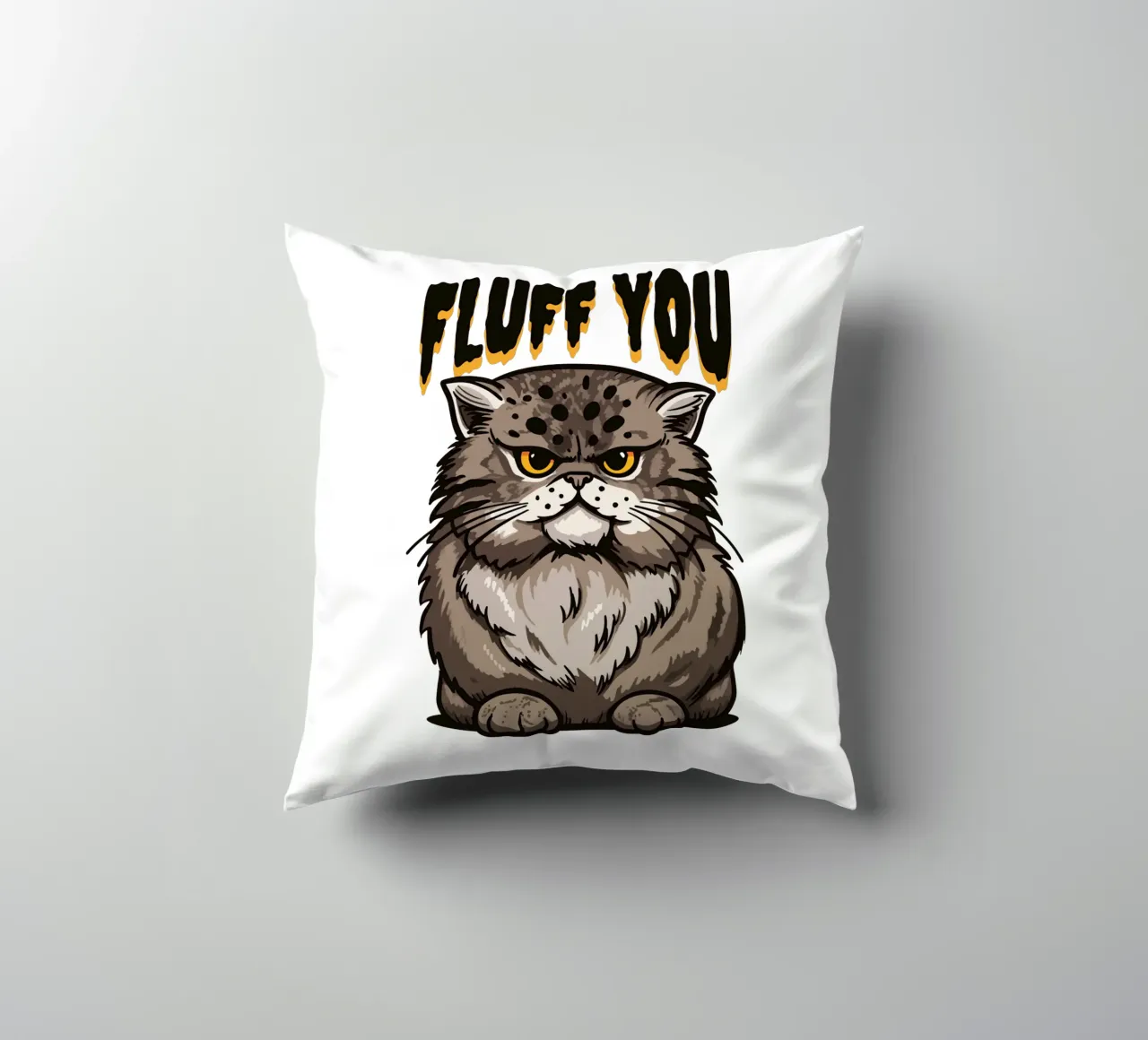 angry fluffy cat. decorative cushion by 🥝 KIWI STORE