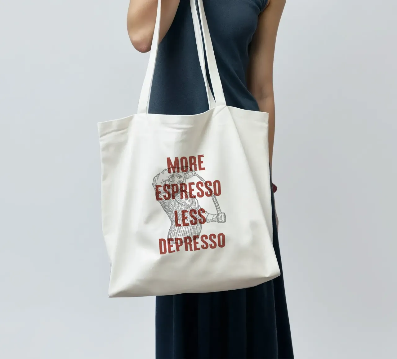 More Espresso Less Depresso borsa in juta da Vintagrafica