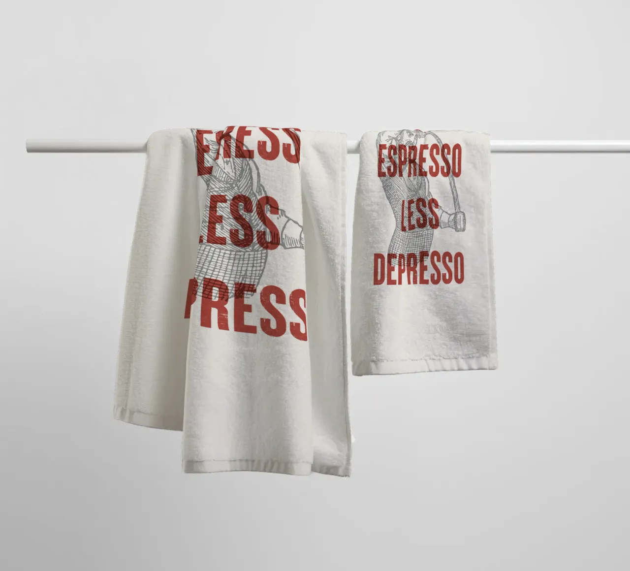 More Espresso Less Depresso asciugamano da bagno da Vintagrafica