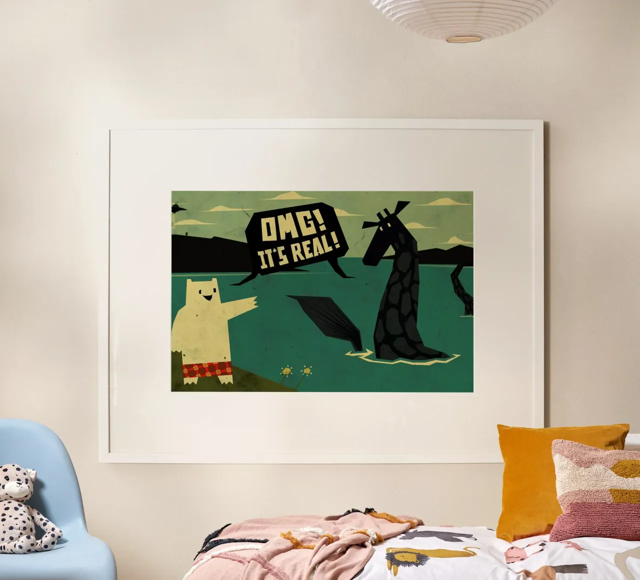 Yeti meets Nessie poster con telaio in legno da Yetiland