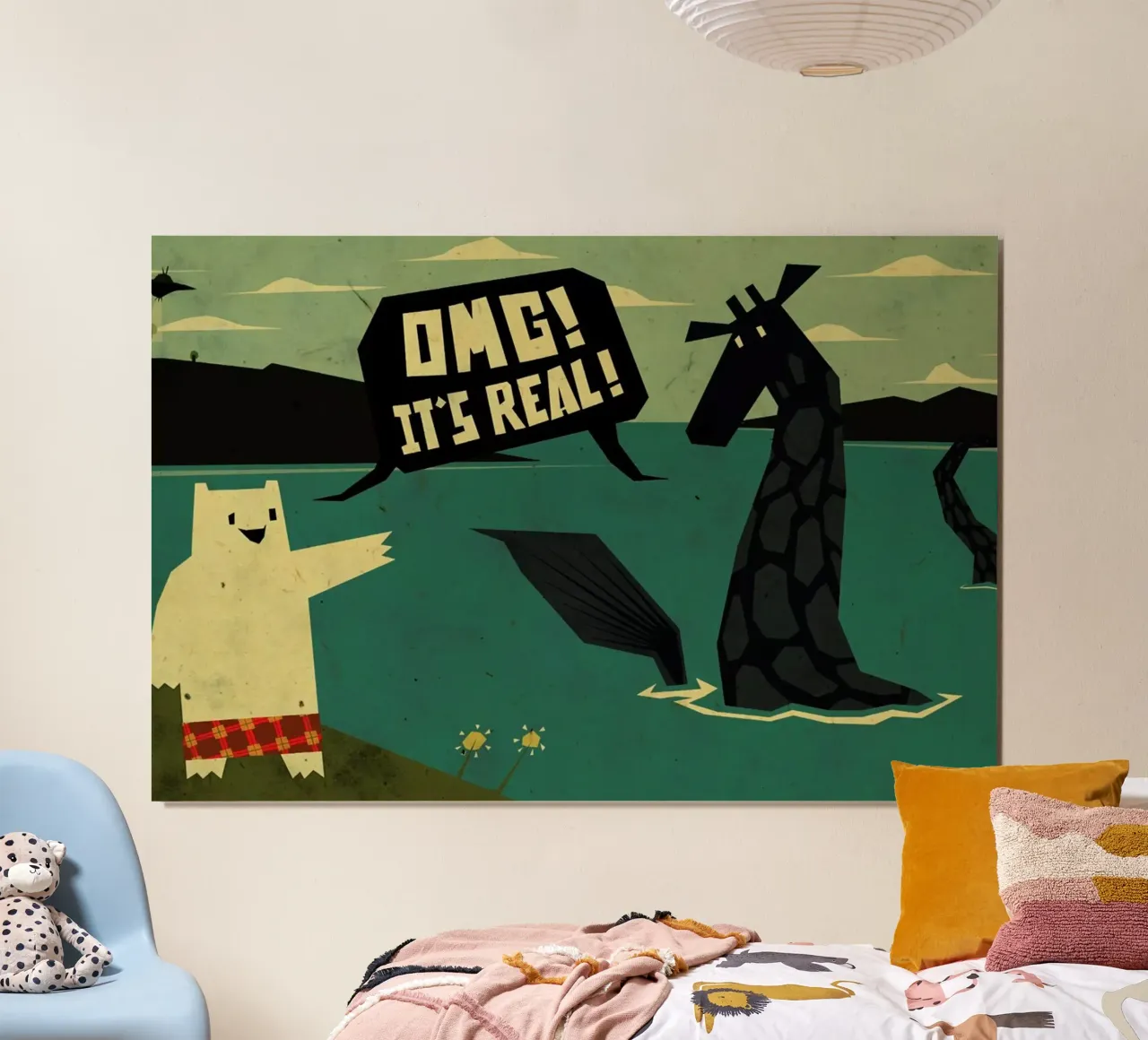 Yeti meets Nessie poster con telaio in legno da Yetiland