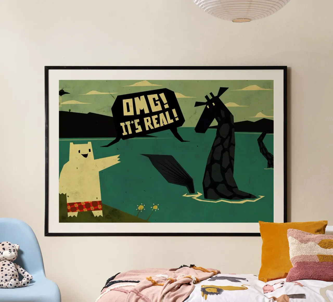 Yeti meets Nessie poster con telaio in legno da Yetiland