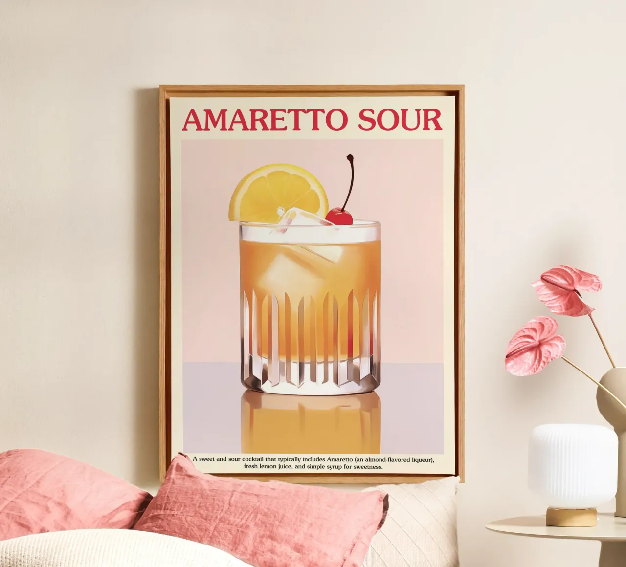 Amaretto Sour Cocktail Recipe canvas by Peaches Art Prints