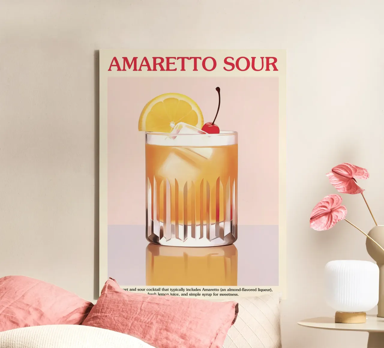 Amaretto Sour Cocktail Recipe canvas by Peaches Art Prints