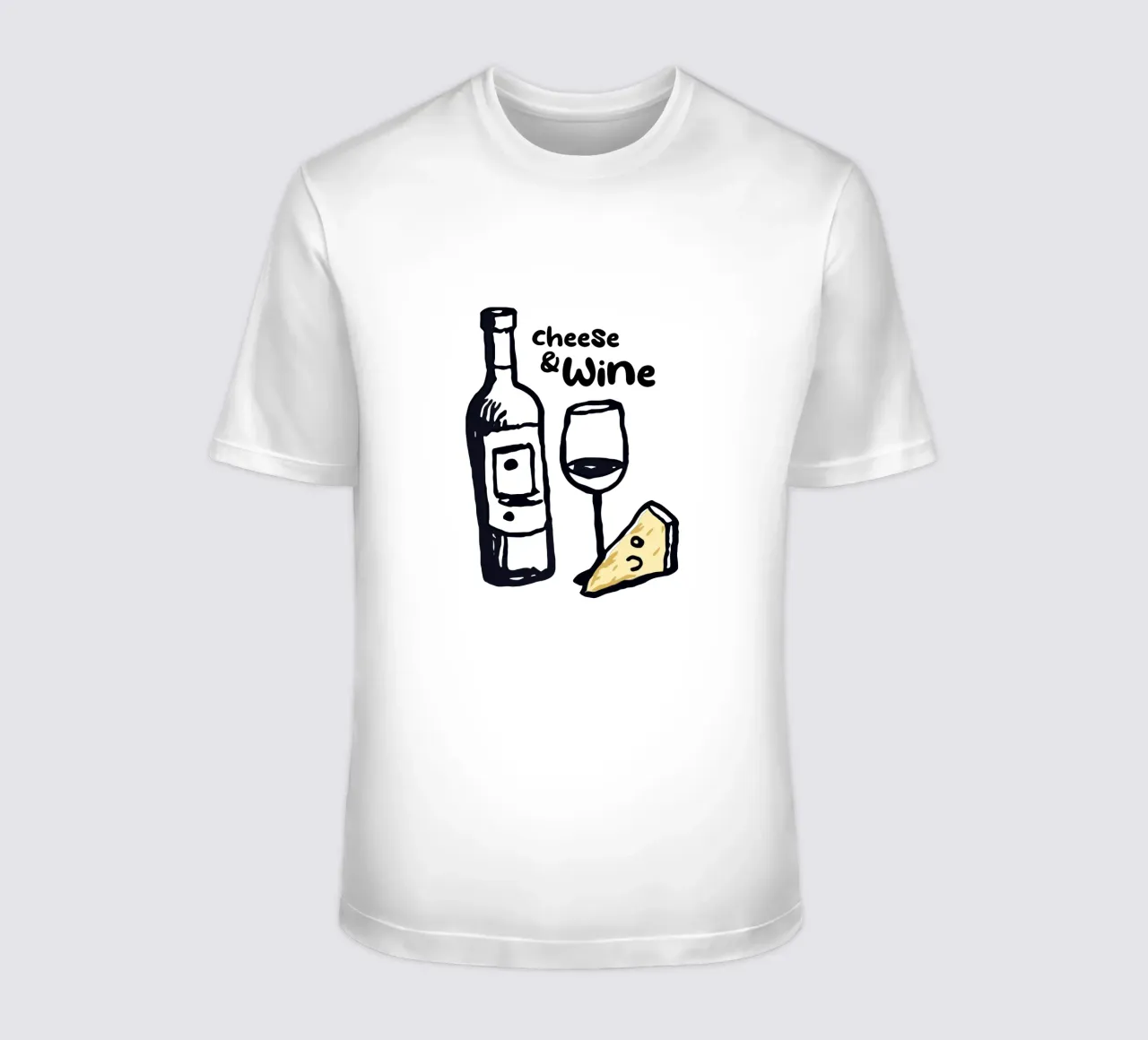 Cheese and Wine Drawing for Kitchen t-shirt by Peaches Art Prints