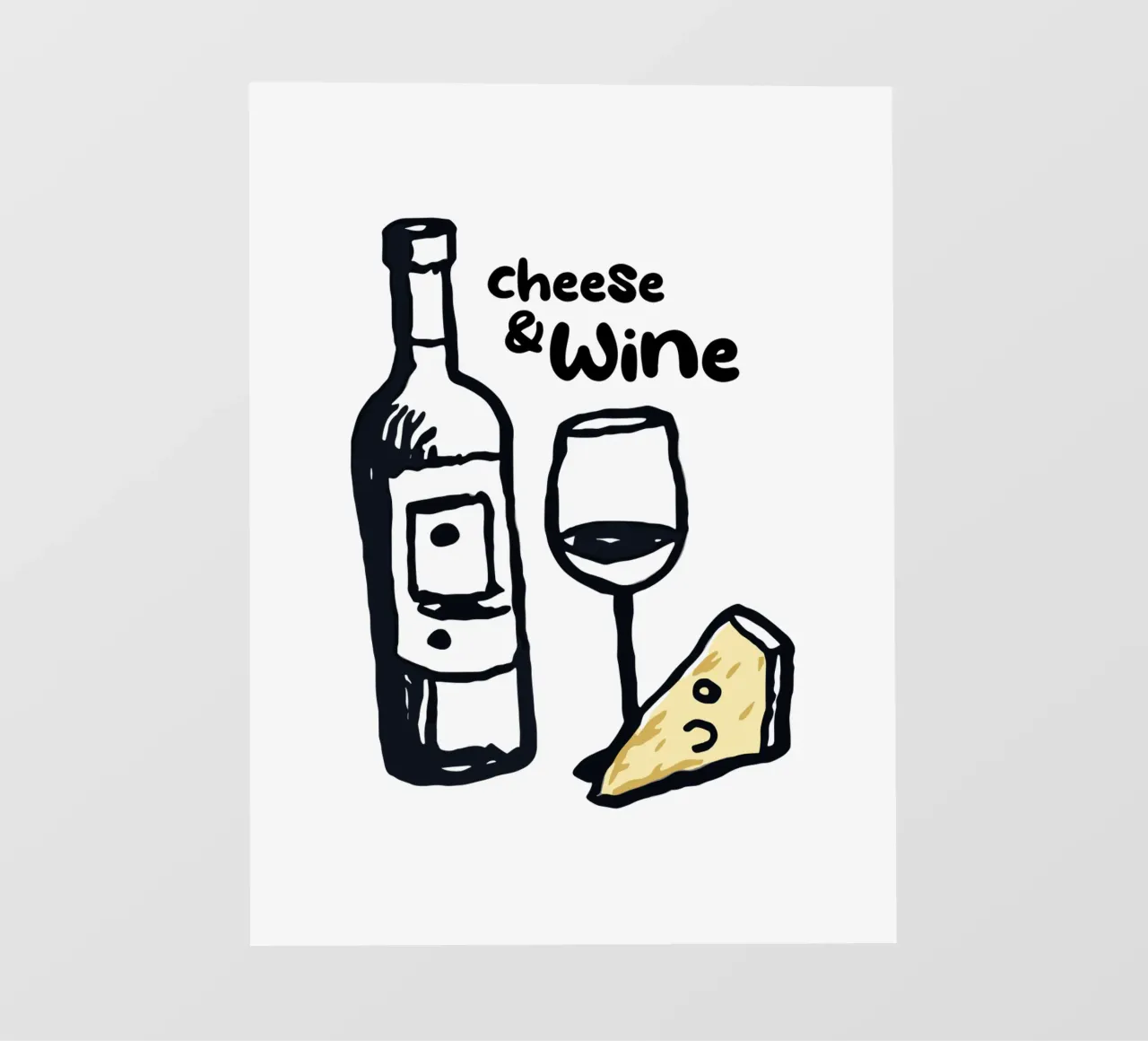 Cheese and Wine Drawing for Kitchen backlit film by Peaches Art Prints