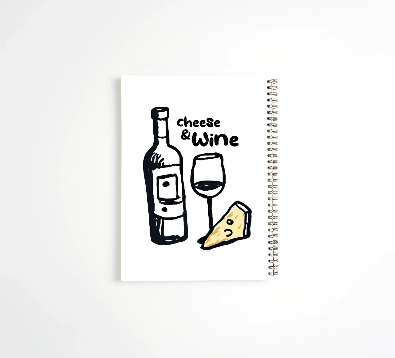 Cheese and Wine Drawing for Kitchen spiral notebook by Peaches Art Prints