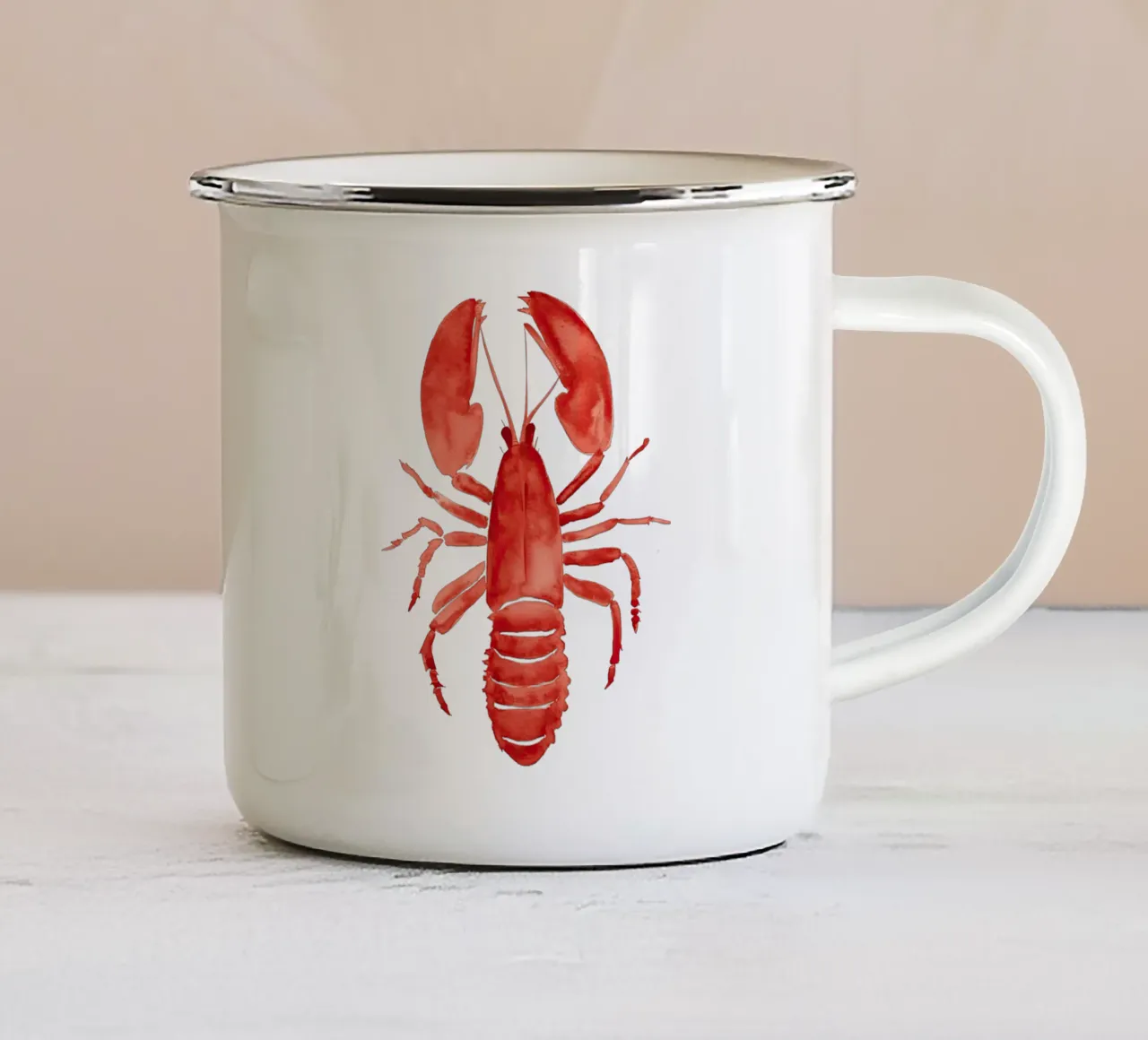 Aragosta, acquerello Big Langosta tazza in smalto da Peaches Art Prints